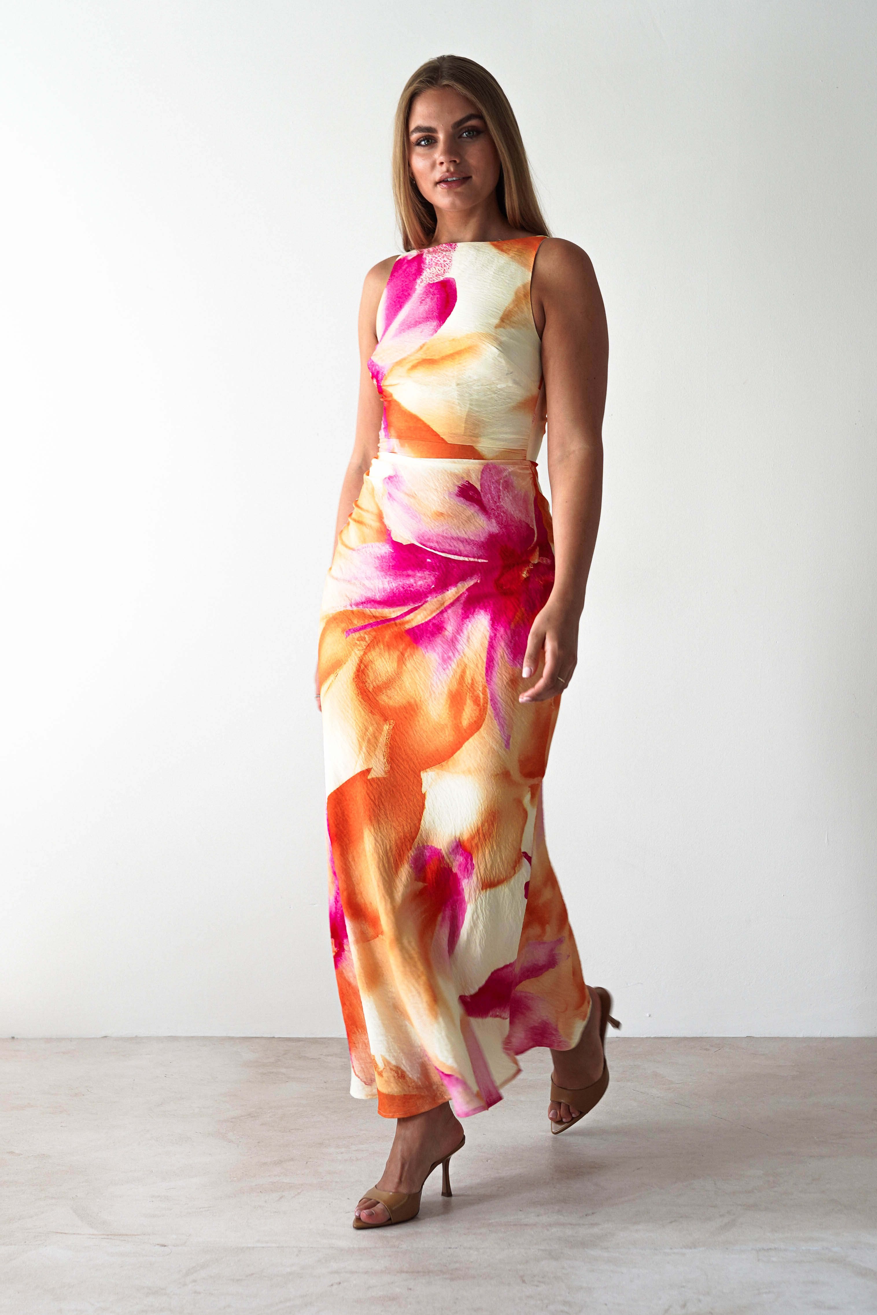 Vestido Ellarose Laranja/Rosa