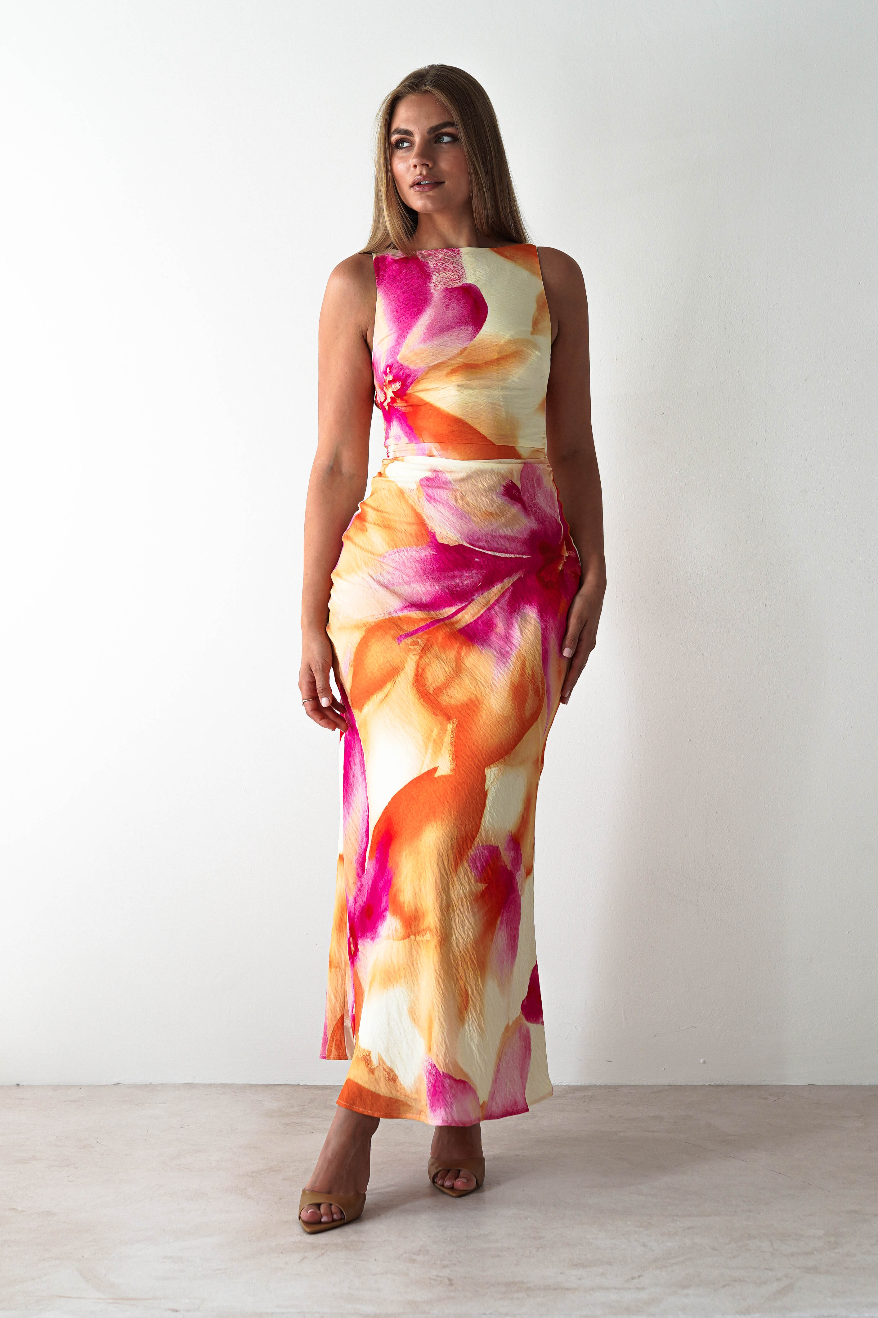 Vestido Ellarose Laranja/Rosa