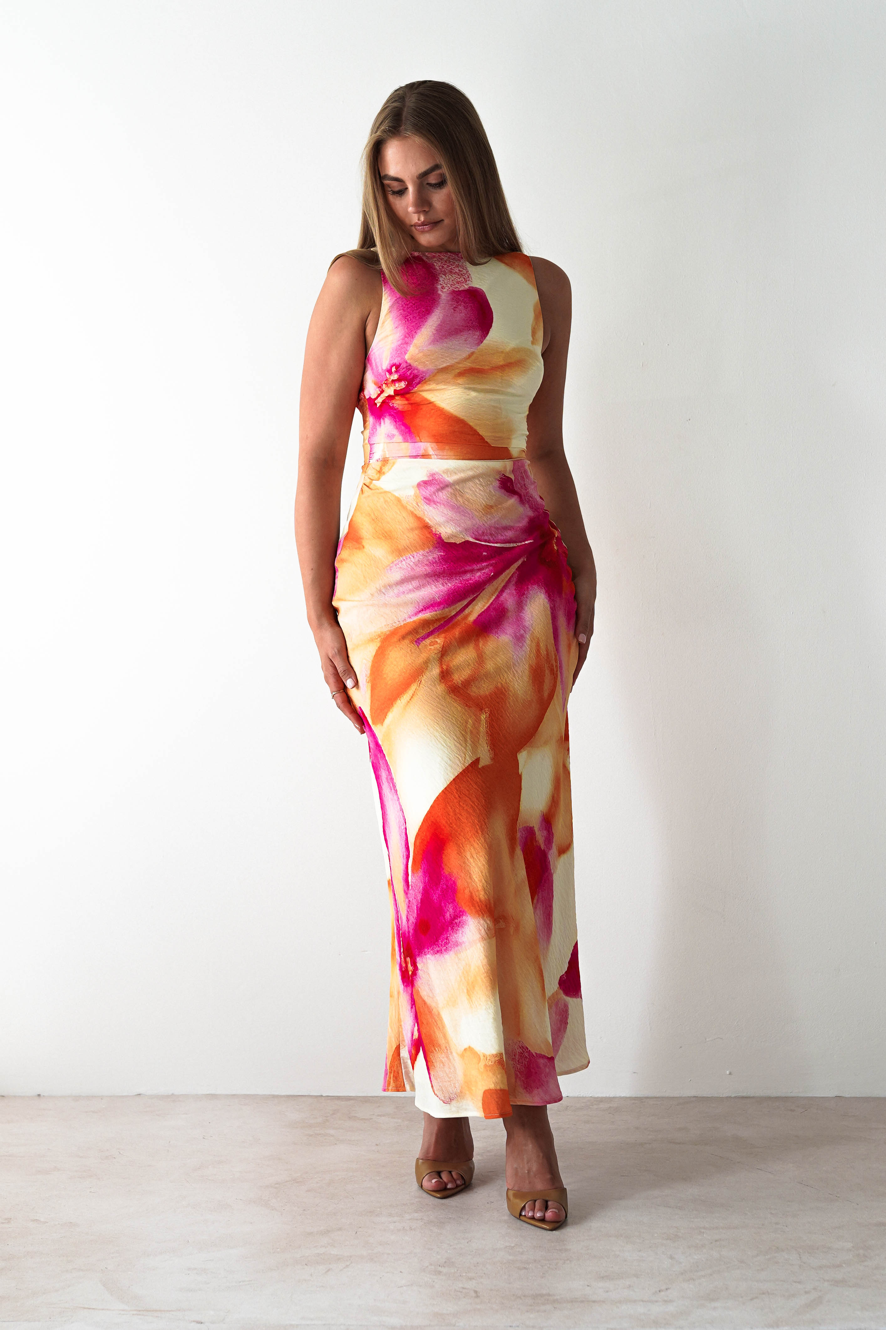 Vestido Ellarose Laranja/Rosa