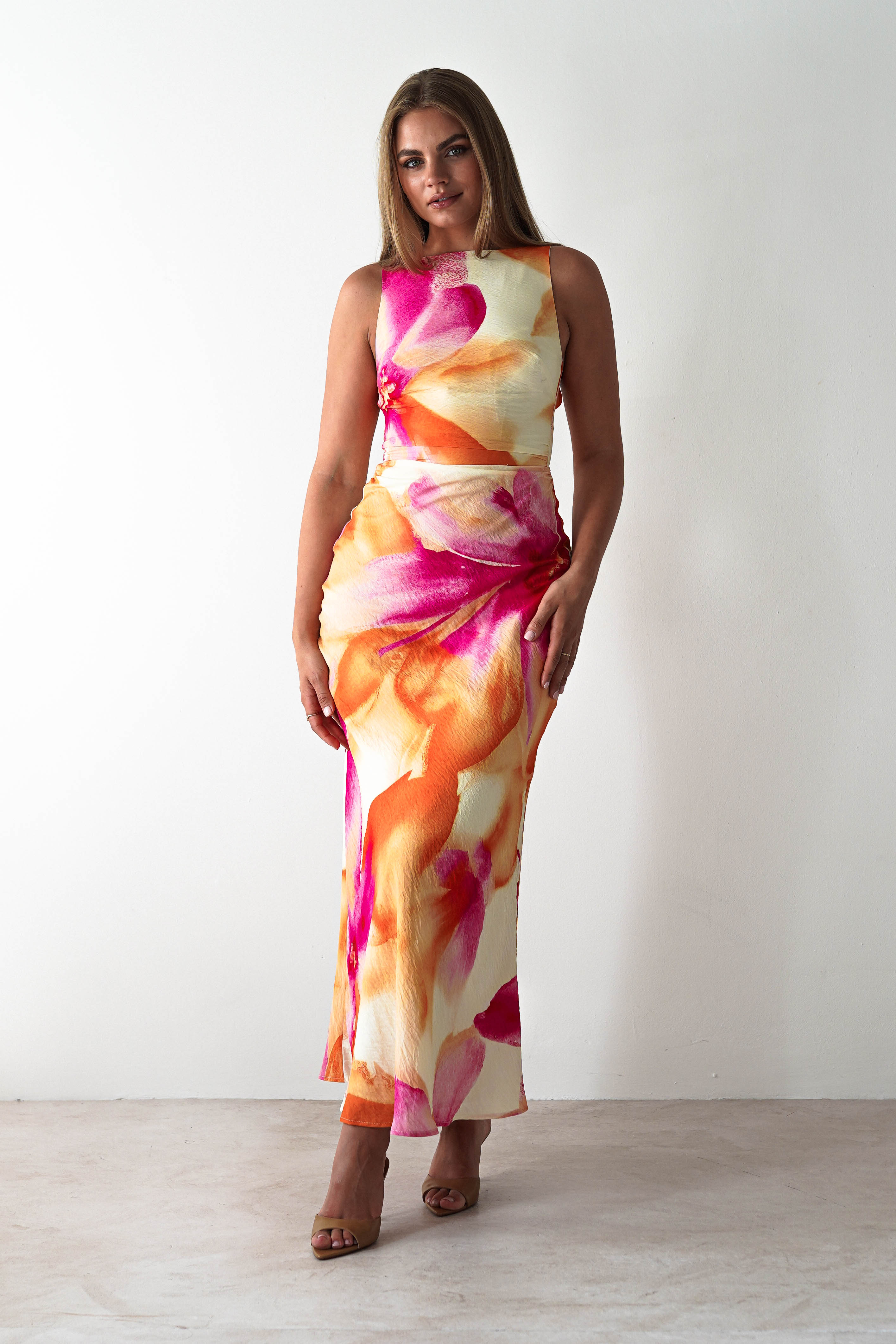 Vestido Ellarose Laranja/Rosa